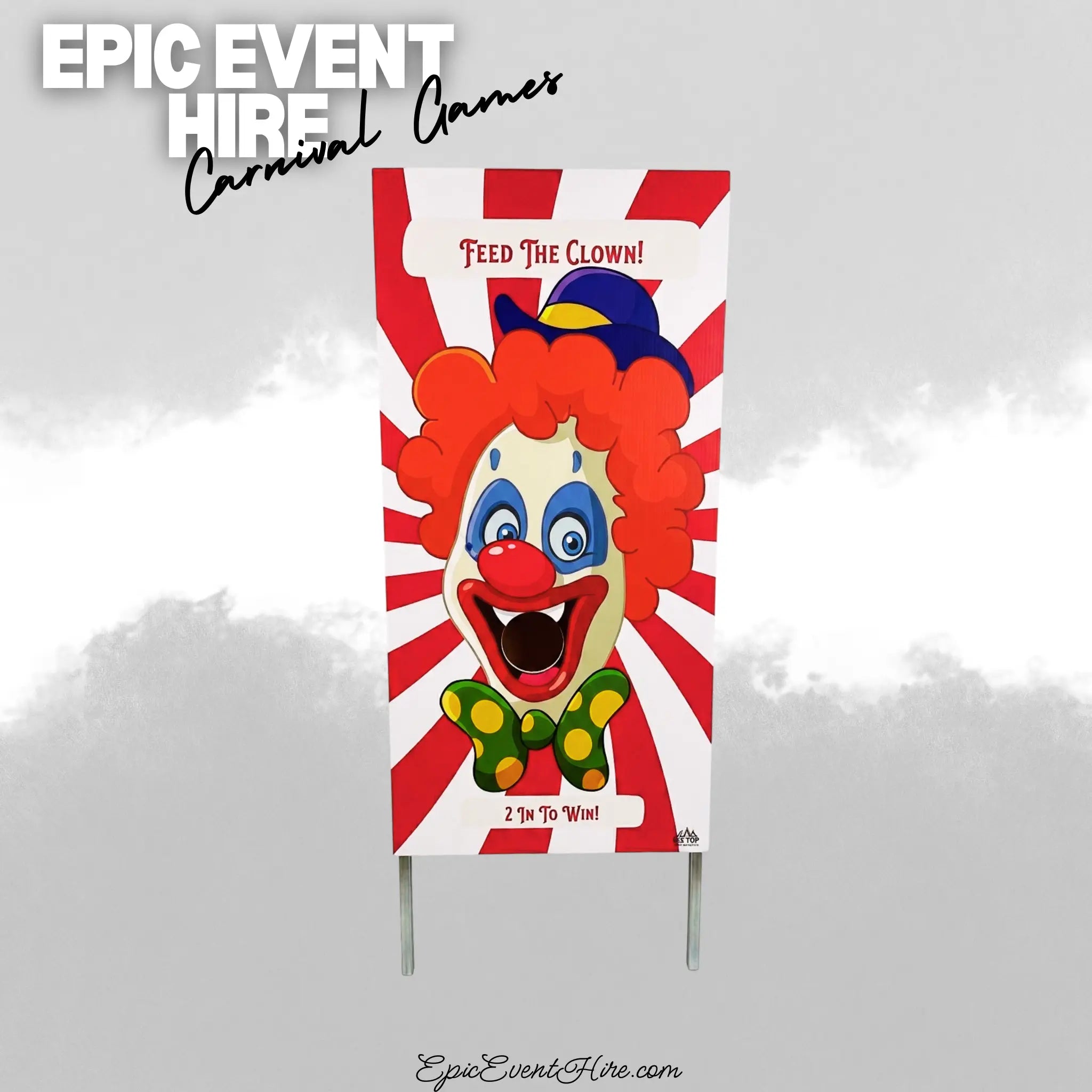 Feed the Clown Party Carnival Game on a white and grey background